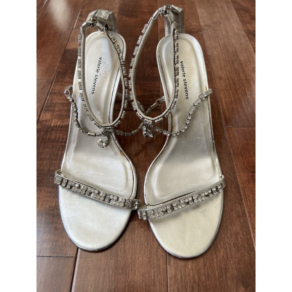 VTG‎ Y2K Valerie Stevens Womens Bling Silver Evening Heels Size 7